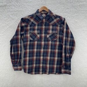 Ariat Shirt Mens L Blue Brown Hendrik Retro Fit Flannel Pearl Snap Western Rodeo